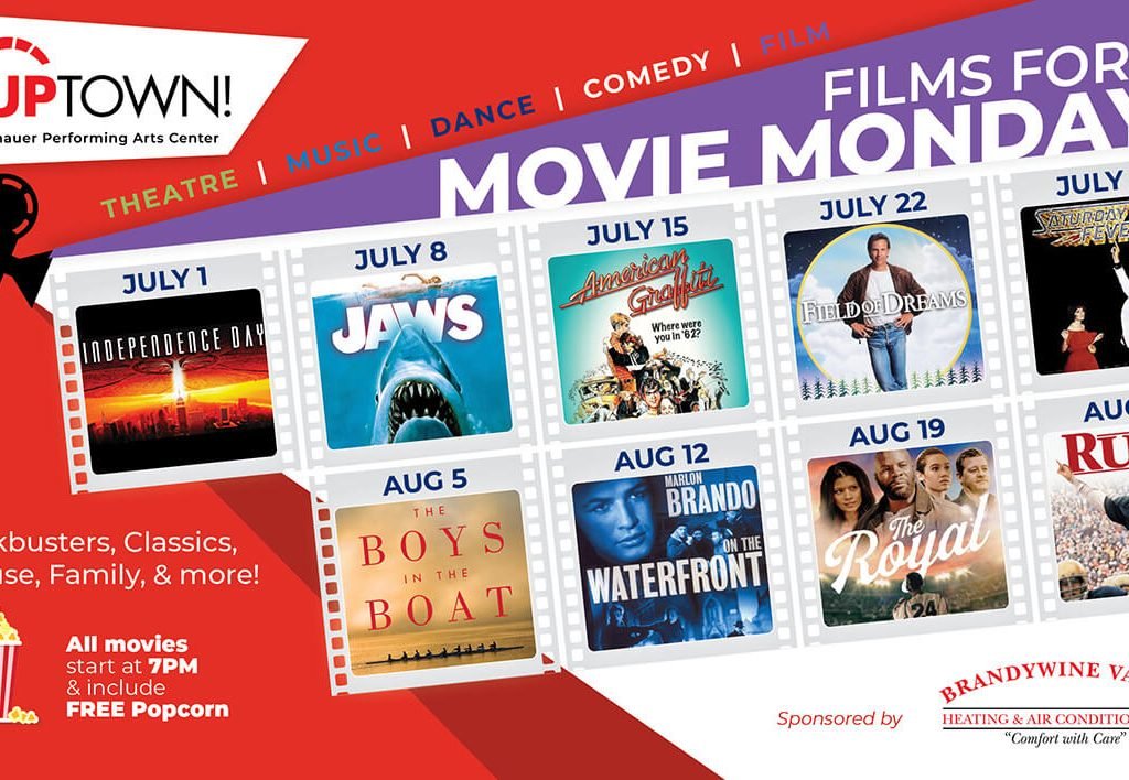 Uptown! Knauer Performing Arts Center Summer Movie Schedule which Includes Jaws, Field of Dreams, and RUDY